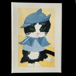 "Fleur Cat" 2022 Tuxedo Cat Original Art Painting 7x5 Tracy Infield Astoria LTR